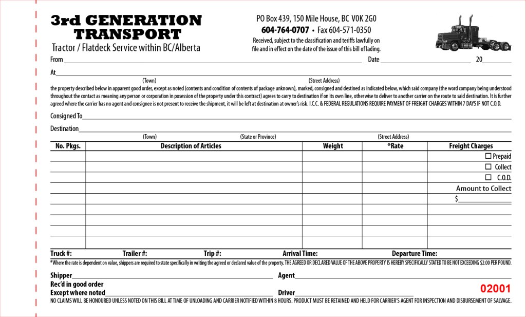 3rd Generation Transport: Bill of Lading form design and photo editing