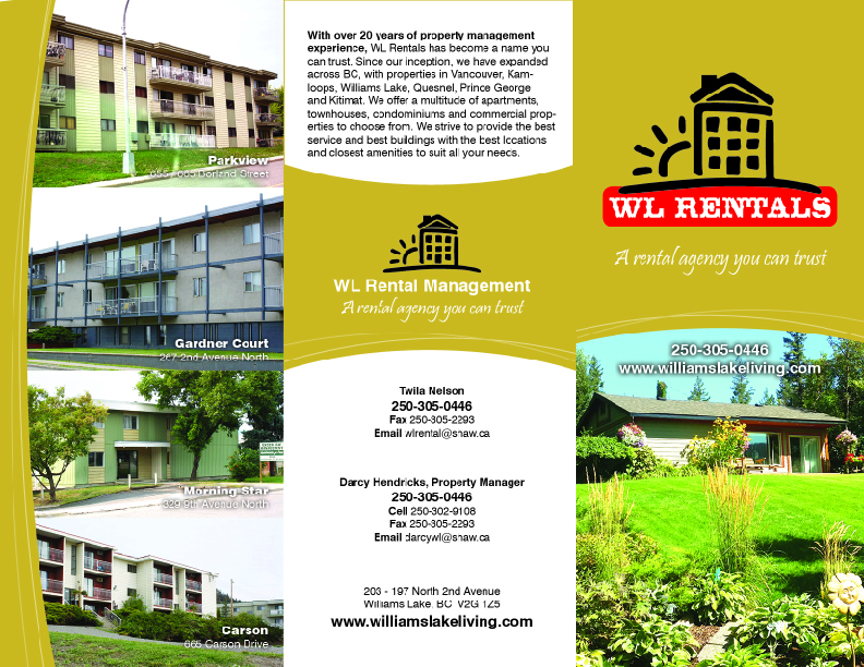 Williams Lake Living: rental brochure design and photo retouching (outside)
