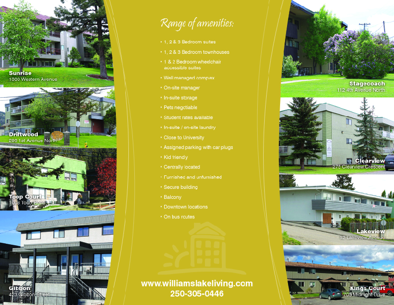 Williams Lake Living: rental brochure design and photo retouching (inside)