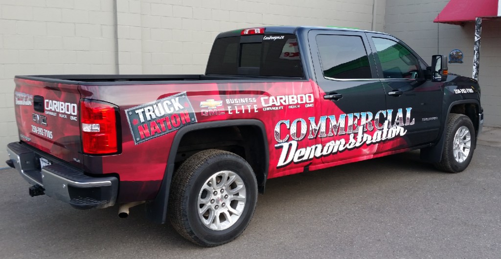 Cariboo GM: Commercial Demonstrator/background graphics, vehicle half-wrap design and file prep
