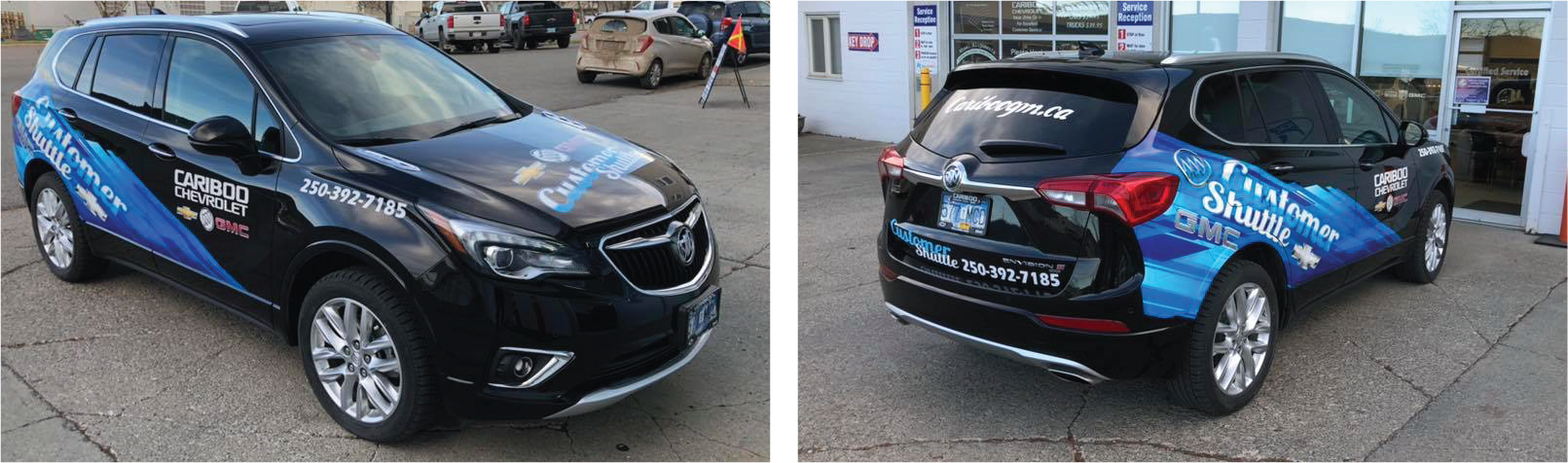 Cariboo GM: Commercial Shuttle/background graphics, vehicle half-wrap design and file prep