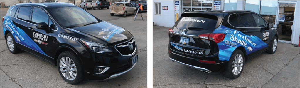 Cariboo GM: Commercial Shuttle/background graphics, vehicle half-wrap design and file prep